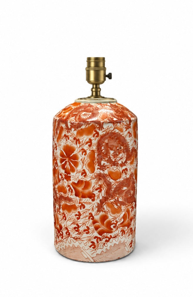 Lampenfuß Chinesische Deckelvase orange-beige